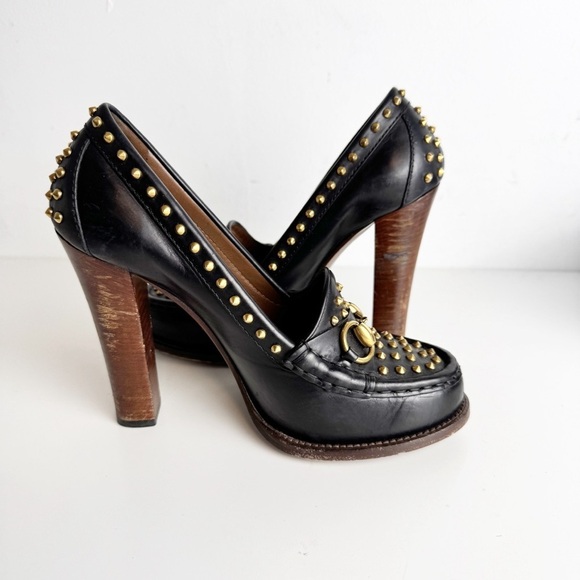 GUCCI Anniversary Calfskin Studded Horsebit Alyssa Pumps Black size 38.5 - Picture 10 of 10